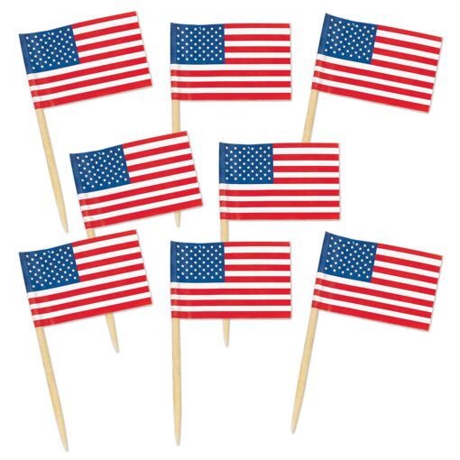 Beistle United States Of America Flag Food Picks 50 Piece Patriotic Party Supplies USA 4th Of July Decorations Labor Day Tableware, Red/White/Blue, 2.5" 2.5"