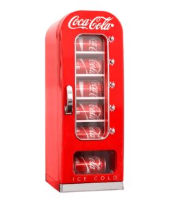 Coca-Cola Retro Vending Machine Style 10 Can Mini Fridge with Display Window, AC/DC Portable Beverage Cooler for Soft Drink Cans, Includes 12V and AC Cords, for Home Office Dorm Cottage, Red
