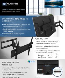 Alternative view of Mount-It! Full Motion TV Wall Mount with 17.3" Extending Swivel Arm | VESA Compatible 400x400 and 600x400, Fits 32 35 40 45 50 55 60 65 Inch | 110 Lbs Capacity