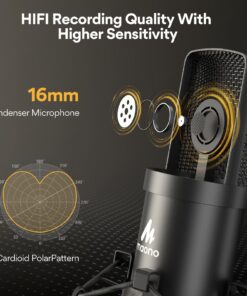 USB Microphone, MAONO 192KHZ/24Bit Plug & Play PC Computer Podcast Condenser Cardioid Metal Mic Kit with Professional Sound Chipset for Recording, Gaming, Singing, YouTube (AU-A04) Black 32 71HB0zh5gWL