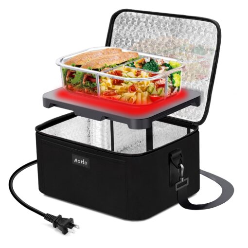 Aotto Portable Oven Personal Food Warmer - 110V Portable Mini Microwave Electric Heated Lunch Box for Work, Cooking and Reheating Meals in Office, Potlucks, Travel Hotel, Home Kitchen (Black) Black