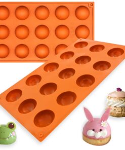 FUNSHOWCASE 15 Cavity Semi Sphere Half Round Dome Silicone Mold Chocolate Teacake Baking Tray, Orange 25 71HF18Ge2DL