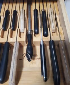 In-Drawer Bamboo Knife Block Holds 12 Knives (Not Included) Without Pointing Up PLUS a Slot for your Knife Sharpener! Noble home & chef Knife Organizer Made from Quality Moso Bamboo 12 Holder 32 71HFPfkp5uL