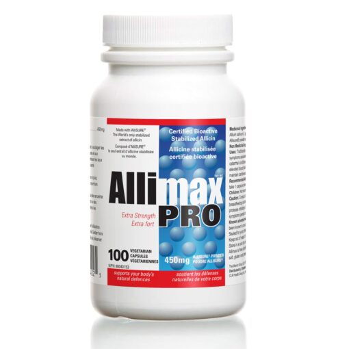 Allimax Pro 450mg 100 Vegicaps. Allicin Garlic Supplement to Support Your Body’s Immune Function. With Stabilized Allicin Extracted from Clean & Sustainable Spanish Grown Garlic. Professional Strength