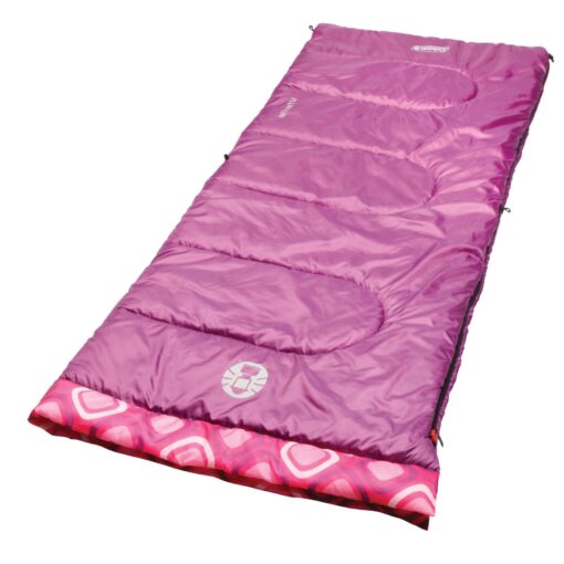 Coleman Kids 45°F Sleeping Bag, Comfortable Youth Sleeping Bag for Sleepovers & Camping, Fits Children up to 5ft 5in Tall, Lightweight and Warm Sleeping Bag for Indoor/Outdoor Use, Machine Washable Pink