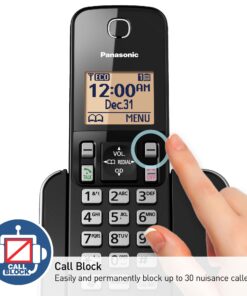 Panasonic Expandable Cordless Phone System with Amber Backlit Display and Call Block – 1 Handset – KX-TGC350B (Black) 14 71HIejDhlAL