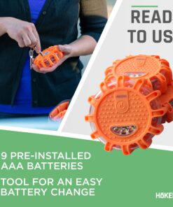 HOKENA LED Road Flares 9 Piece Set, Emergency Lights Complete Car Safety Kit, Roadside Warning Flare Beacon Disc for Vehicle & Boat with Magnetic Base, with Batteries, Seatbelt Cutter & Window Breaker 3 Flares 35 71HL VSVqUL