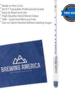 Hydrometer Alcohol Meter Test Kit: Distilled Alcohol American-Made 0-200 Proof Pro Series Traceable Alcoholmeter Tester Set with Glass Jar for Proofing Distilled Spirits - Made in America 22 71HLgyj6W5L