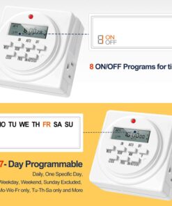 Alternative view of iPower 7 Day Heavy Duty Digital Programmable Electric Timer, Indoor Dual Outlet Switch for Lights, Appliance, Pool Pump, 125VAC, 15A, 60 Hz, 1725W, 2-Pack, white 2 pack