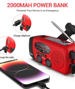 Esky Emergency Hand Crank Radio with 3 LED Flashlight, AM/FM/NOAA Portable Weather Radio with 2000mAh Power Bank Phone Charger, Solar Powered USB Charged Radio for Indoor Outdoor Camping, SOS Alarm Red 35 71HM3QXGZhL