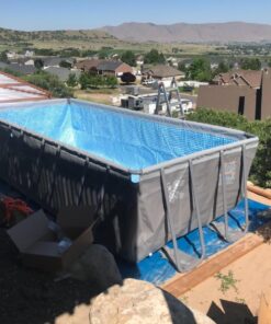 Intex 18ft X 9ft X 52in Ultra Frame Rectangular Pool Set with Sand Filter Pump, Ladder, Ground Cloth & Pool Cover 36 71HNN5rB86L