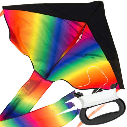 Large Rainbow Delta Kite - Easy to Assemble, Launch, Fly - Premium Quality, Great for Beach Use - The Best Kite for Kids - Girls, Boys, Kids, Adults, Beginners and Pros - by IMPRESA