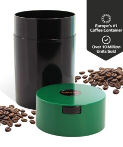 Coffeevac 1LB – Patented Airtight Container | Multi-use Vacuum container works as smell proof containers for ground coffee and coffee bean containers. Black cap and green body. 10 71HP712xm2L