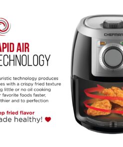 CHEFMAN Small, Compact Air Fryer Healthy Cooking, 2 Qt, Nonstick, User Friendly and Adjustable Temperature Control w/ 60 Minute Timer & Auto Shutoff, Dishwasher Safe Basket, BPA - Free, Black 2 Quart 29 71HRppJCiIL 3