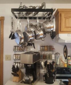 Fox Run Rectangular Hanging Pot Rack with Chains and 6 Hooks, 2 Inch, Black Iron Rectangular With Hooks 44 71HUSgxYJuL