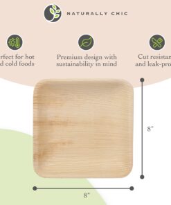 Naturally Chic Palm Leaf Plates Bamboo Plates Disposable 8 Inch Square Party - Wood & Bamboo Like Eco Friendly Compostable and Biodegradable Plates for Weddings and Events - 25 pack 8" Square 13 71HUdN3tdCL 1