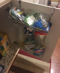 mDesign Steel Over Cabinet Kitchen Storage Organizer Holder or Basket - Hang Over Cabinet Doors in Kitchen, Pantry, Bathroom - Holds Dish Soap, Window Cleaner - Concerto Collection - Chrome Pack of 1 31 71HWuHEyCjL