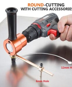 REXBETI Double Headed Sheet Metal Nibbler, Drill Attachment Metal Cutter with Extra Punch and Die, 1 Cutting Hole Accessory and 1 Step Drill Bit, Perfect for Straight Curve and Circle Cutting (Gold) 23 71HZ1c1VMiL