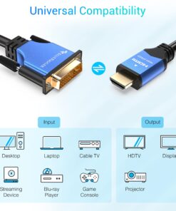 BlueRigger HDMI to DVI Cable (6FT, High-Speed, Bi-Directional Adapter Male to Male, DVI-D 24+1, 1080p, Aluminum Shell) - Compatible with Raspberry Pi, Roku, Xbox One, PS5/PS4/PS3, Graphics Card 6FT 28 71HaTeSMgpS