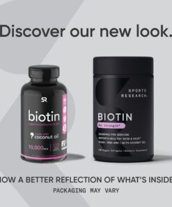 Alternative view of Sports Research Vegan Biotin 10,000mcg with Coconut Oil - Max Strength Biotin Vitamin B7 for Skin and Keratin Support - Non-GMO & Gluten Free, 120 Softgels (4 Month Supply) 120 Count (Pack of 1)