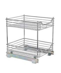 Household Essentials Glidez Multipurpose Chrome-Plated Steel Pull-Out/Slide-Out Storage Organizer for Under Cabinet Use - 2-Tier Design - Fits Standard Size Cabinet or Shelf, Chrome 14.25" - Standard 26 71HbLJrn6BL
