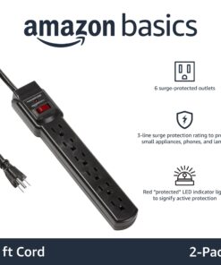 Amazon Basics 6-Outlet, 200 Joule Surge Protector Power Strip, Pack of 2, Rectangle, 2 Foot, Black 30 71HbdhNx2SL