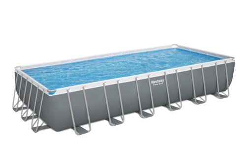 Bestway Power Steel 24' x 12' x 52" Rectangular Metal Frame Above Ground Swimming Pool Set with 1500 GPH Sand Filter Pump, Ladder, and Pool Cover 24' x 12' x 52"