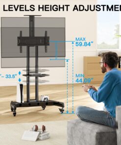 PERLESMITH Rolling/Mobile TV Cart with Wheels for 32-82 Inch LCD LED 4K Flat Screen TVs - TV Floor Stand with Shelf Holds Up to 100 lbs, Height Adjustable Trolley Max VESA 600x400mm- PSTVMC05 27 71HewJ4sQ4L