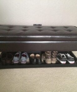 SIMPLIHOME Cosmopolitan 44 Inch Wide Rectangle Ottoman Bench with Open Bottom in Tanners Brown Faux Leather Tufted Footrest Stool, For Living Room, Bedroom, Traditional Rectangular 44 71Hf2RfzQsL