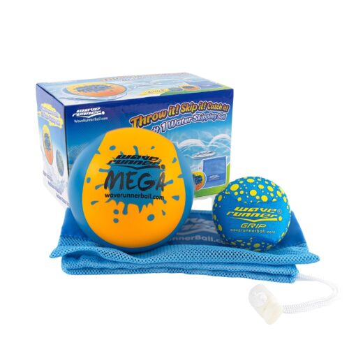 Wave Runner Soft Foam Water Skipping Ball 3Pack Bundle Speed Duo Set Includes Two Water Bouncing Grip Balls and One Water Skipping Disc with Mesh Bag Great Summer Toy Beach Swimming Pool River Lake… WR1200