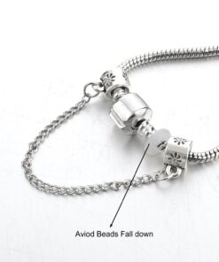 Alternative view of Long Way Blue Beads Carved Bracelet Sliver Plated Snake Chain Charm Strand Bracelet For Women&Men Purple