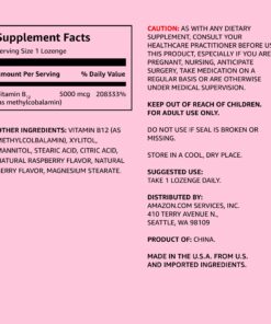 Amazon Elements Vitamin B12 Methylcobalamin 5000 mcg - Normal Energy Production and Metabolism, Immune System Support - 2 Month Supply, Berry Flavored Lozenges, 65 Count 18 71Hgi6TeufL