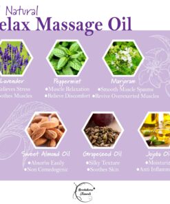 Relax Therapeutic Body Massage Oil - with Best Essential Oils for Sore Muscles & Stiffness – Lavender, Peppermint & Marjoram - All Natural - with Sweet Almond, Grapeseed & Jojoba Oil 8oz 8.5 Fl Oz (Pack of 1) 32 71HhkJU3lyL
