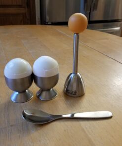 Egg Cups For Soft Boiled Eggs with Spoons - Egg & Cracker Tool Set - Stainless Steel Egg Opener Topper & Cutter - Hard Boiled Egg Holder Tool by Eparé Yellow Rubber Handle 41 71HkH8cq6aL