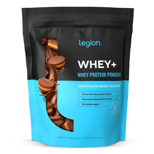 LEGION Whey+ Whey Protein Powder (Chocolate Peanut Butter) - Low Calorie Whey Isolate Protein Powder - Non-GMO, Lactose-Free, Sugar-Free Whey Protein Isolate Powder from Grass Fed Cows (30 Servings) 30 Servings (Pack of 1) Chocolate Peanut Butter