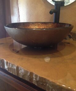 ELECWISH Bathroom Vessel Sink with Faucet Mounting Ring and Pop Up Drain 16.5 Inch Tempered Glass Basin (Brown) Brown 42 71HlUKcDkpL