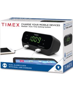 Timex Alarm Clock with USB Charging Station, RediSet Digital Clock for Bedroom with Dual Alarms, Programmable Snooze, Nap Timers, 5W and 10W USB Hub for iPhone and Samsung Devices (T129BQ), Black RediSet Dual Alarm 12 71HnMUhbWnL