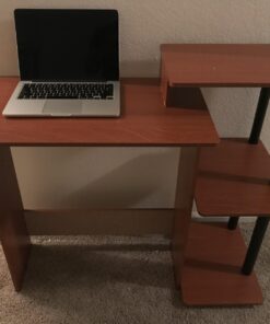 Furinno Efficient Home Laptop Notebook Computer Desk with Square Shelves, Light Cherry/Black Plastic Poles-Square Side 39 71HnbLWgwUL