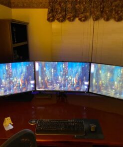 HUANUO Triple Monitor Mount for 17 to 32 inch Screens, 3 Monitor Desk Mount Stand with Gas Spring Adjustment Swivel Tilt Rotation with Clamp & Grommet Kit, Hold up to 17.6lbs, Black 41 71HpzriVpnL 2