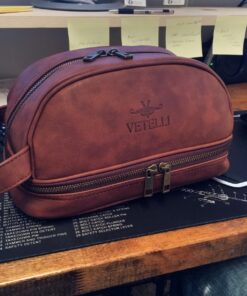 Vetell Classic Men's Leather Toiletry Bag and Dopp Kit with Upper and Lower Zippered Compartments, 2 Mesh Bottle Pouches, and Carrying Handle - The Best Gift for Men. 52 71Hq55zQAAL