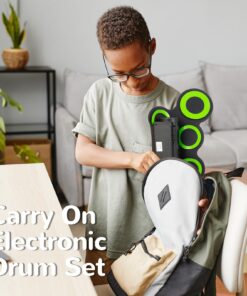 PAXCESS Electronic Drum Set, Roll Up Drum Practice Pad Midi Drum Kit with Headphone Jack Built-in Speaker Drum Pedals Drum Sticks 10 Hours Playtime,Great Holiday Birthday Gift for Kids green 32 71Hqmwdy3uL