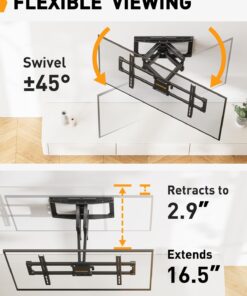 Perlegear UL Listed Full Motion TV Wall Mount for Most 37–82 inch Flat Curved TVs up to 110 lbs, 12″/16″ Wood Studs, Bracket with Articulating Arms, Swivel, Tool-Free Tilt, Max VESA 600x400mm 21 71HssUUPAXL