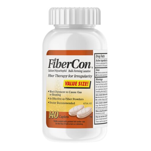 FiberCon Fiber Therapy Coated Caplets, Safe, Simple & Comfortable Insoluble Fiber for Bowel Irregularity, Comfortable Constipation Relief with No Gas or Bloating, 140 Caplets 140 Count (Pack of 1)