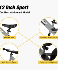 Strider 12” Sport Bike - No Pedal Balance Bicycle for Kids 18 Months to 5 Years - Includes Safety Pad, Padded Seat, Mini Grips & Flat-Free Tires - Tool-Free Assembly & Adjustments Matte Gray 9 71HtEN6twuL