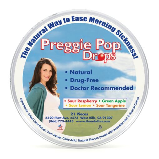 Preggie Pop Drops - 21 Drops - Morning Sickness Relief during pregnancy - Safe for pregnant Mom & Baby - Gluten Free - Four Flavors: Lemon, Raspberry, Green Apple, Tangerine Lemon, Raspberry, Green Apple, Sour Tangerine 21 Count (Pack of 1)