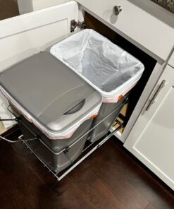 Rev-A-Shelf Double Pull Out Trash Can for Under Kitchen Cabinets 35 Qt 12 Gal Garbage Recyling Bin on Full Extension Slides, Silver, RV-18KD-17C S Metallic Silver 36 71HvohtRrBL