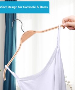 JS HANGER Lightweight Non Slip Wooden Hangers - 10 Pack Heavy Duty Wood Coat Hangers with Soft Stripes for Camisole, Jacket, Dress Clothes, Sweater, Natural Finish 25 71HxySHTHvL