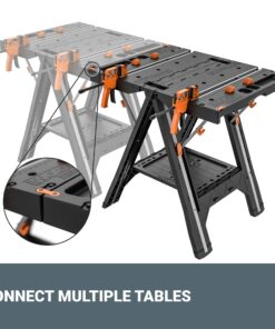 Worx Pegasus 2-in-1 Folding Work Table & Sawhorse, Easy Setup Portable Workbench, 31" W x 25" D x 32" H Lightweight Worktable with Heavy-Duty Load Capacity, WX051 - Includes 2 Clamps & 4 Clamp Dogs Worx Pegasus Work Table 37 71HyDLhpFQL