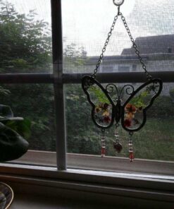 Mom Butterfly Suncatcher with Pressed Flower Wings and Silver Heart Charm - Hanging Height 8" 1 41 71HzN3TYQLL