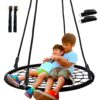 SUPER DEAL 40'' Spider Web Tree Swing Round Net Swing Platform Rope Swing Set for Kids Adult, 71" Detachable Nylon Rope with Swivel for Outdoor Backyard, Max 660 Lbs Extra Safe Steel Frame, Black 40 inch 29 71HzmTKmv9L